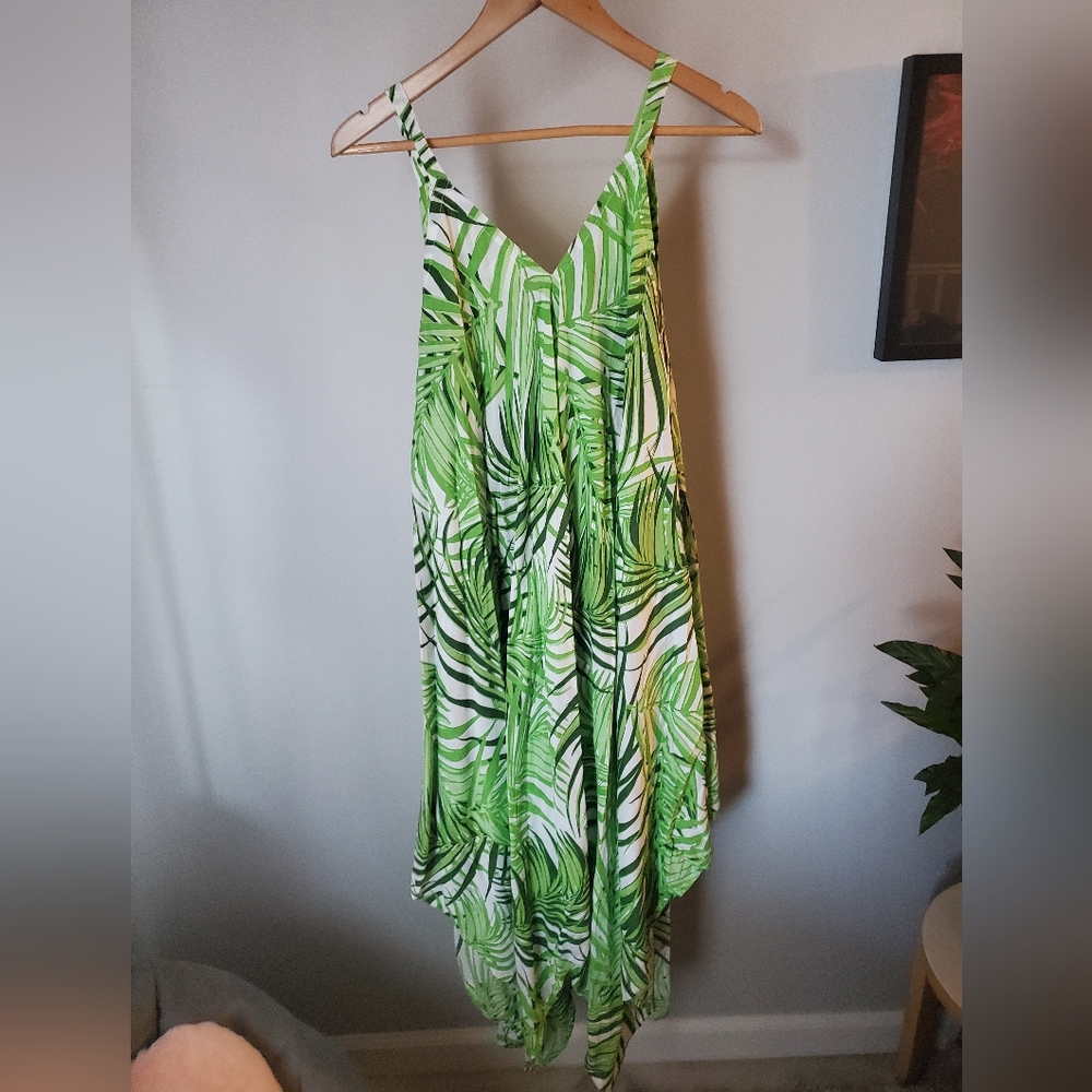 NWT GOA BEACHWEAR BY JAPANA Green/White Palm Leaf Asymmetrical Hem Dress - XS - Picture 5 of 7